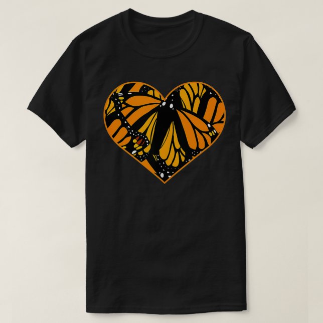 Monarch Butterfly Wing Heart Pattern Cool Nature  T-Shirt (Design Front)