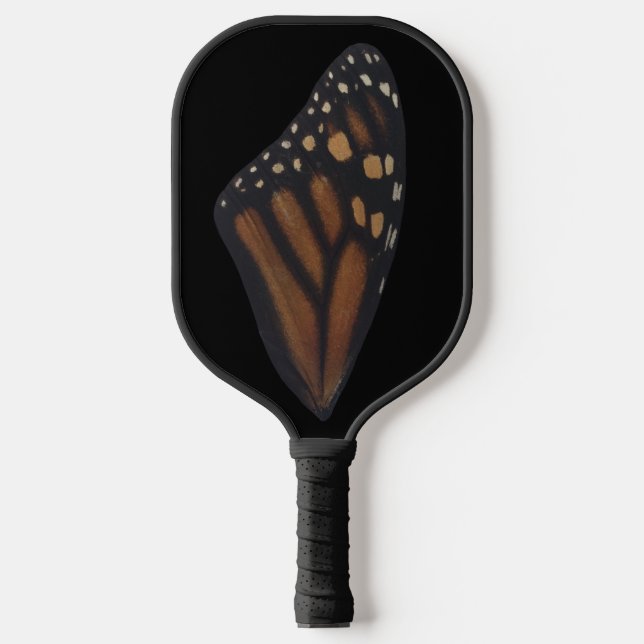 Monarch Butterfly Wing On Black Pickleball Paddle (Front)