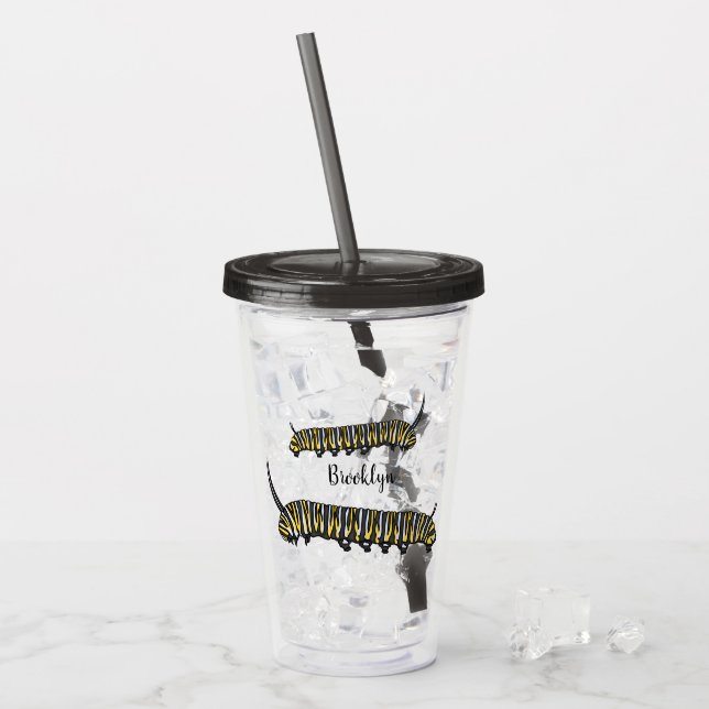 Monarch caterpillar cartoon illustration   acrylic tumbler (Front Ice)