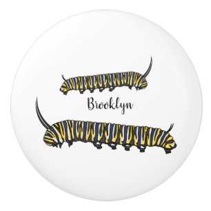 Monarch caterpillar cartoon illustration ceramic knob