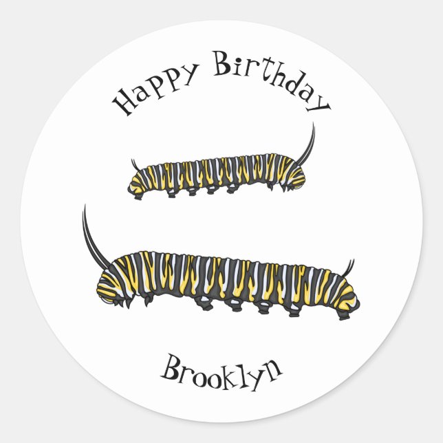 Monarch caterpillar cartoon illustration  classic round sticker (Front)