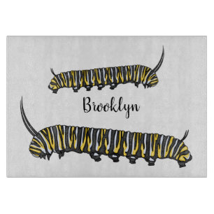 Monarch caterpillar cartoon illustration cutting board