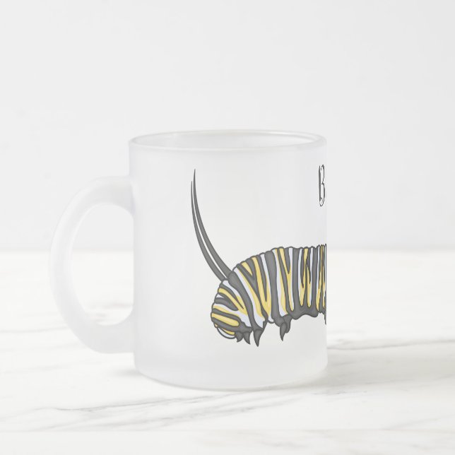 Monarch caterpillar cartoon illustration  frosted glass coffee mug (Left)