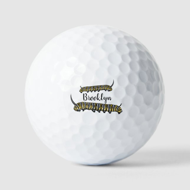 Monarch caterpillar cartoon illustration golf balls (Front)