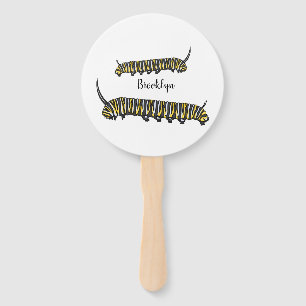 Monarch caterpillar cartoon illustration hand fan
