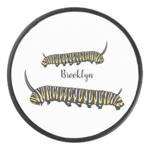 Monarch caterpillar cartoon illustration  hockey puck