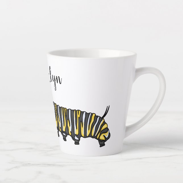 Monarch caterpillar cartoon illustration  latte mug (Right)
