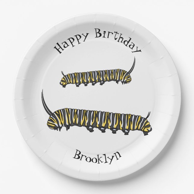 Monarch caterpillar cartoon illustration paper plate (Front)