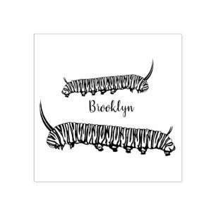 Monarch caterpillar cartoon illustration rubber stamp