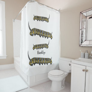 Monarch caterpillar cartoon illustration shower curtain