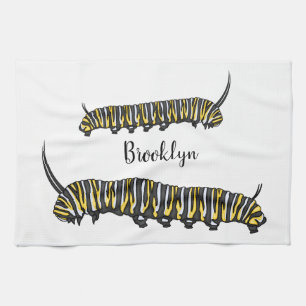 Monarch caterpillar cartoon illustration  tea towel