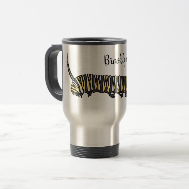 Monarch caterpillar cartoon illustration  travel mug (Front Left)