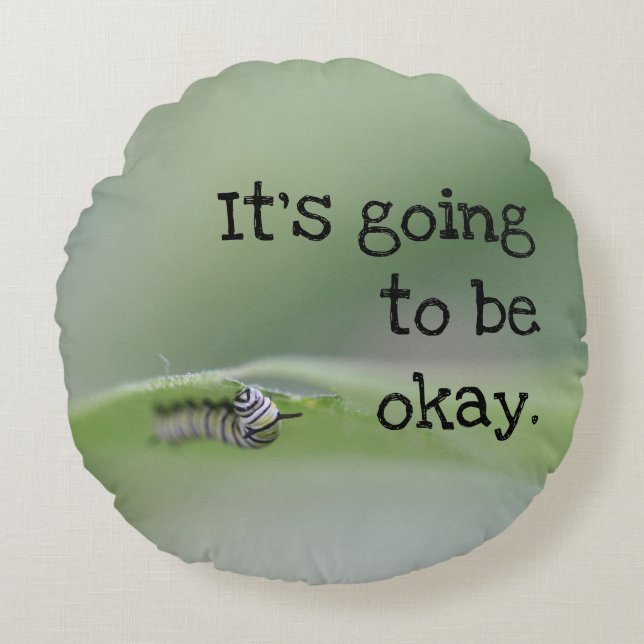 Monarch Caterpillar: It's going to be okay Round Cushion (Front)