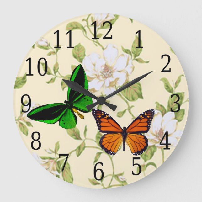 Monarch & Green Butterfly On Dogwood Flowers Clock (Front)