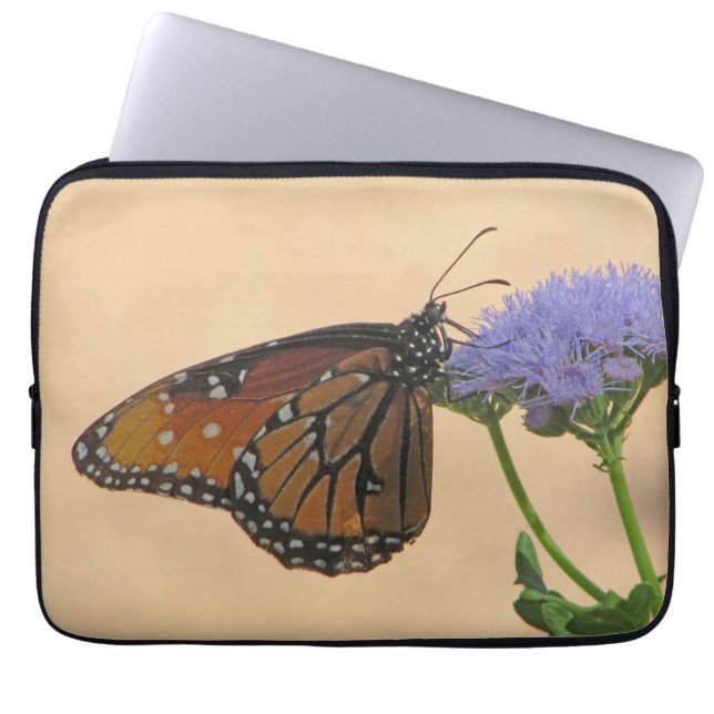 Monarch on Purple Flower Nature Photo Butterfly Laptop Sleeve (Front)
