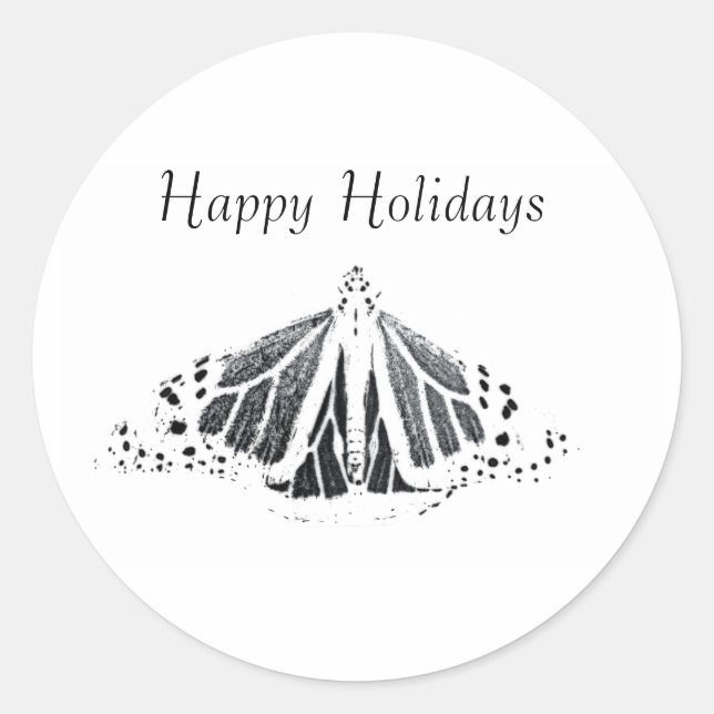 Monarch outline, happy holidays classic round sticker (Front)