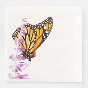 Monarch perched on lavender napkin