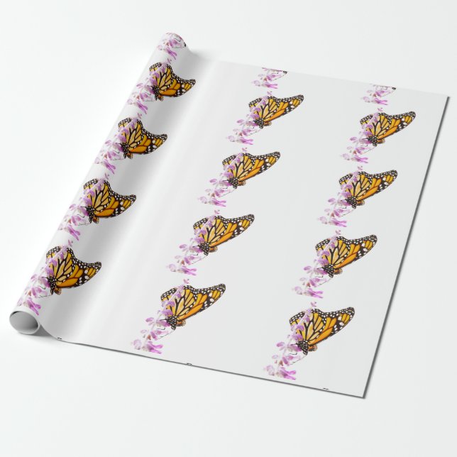 Monarch perched on Lavender Wrapping Paper (Unrolled)