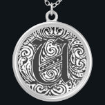 Monarchia "U" Silver Plated Necklace<br><div class="desc">Fancy Letter Monogram font called Monarchia. A Victorian vintage style text. Customise this with your artwork or text. Transfer this design to any product.</div>