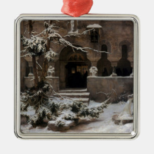 Monastery in Winter Snow (by Karl Lessing) Metal Tree Decoration