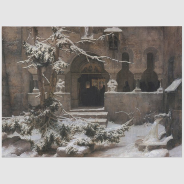 Monastery in Winter Snow (by Karl Lessing) Tissue Paper (Front)
