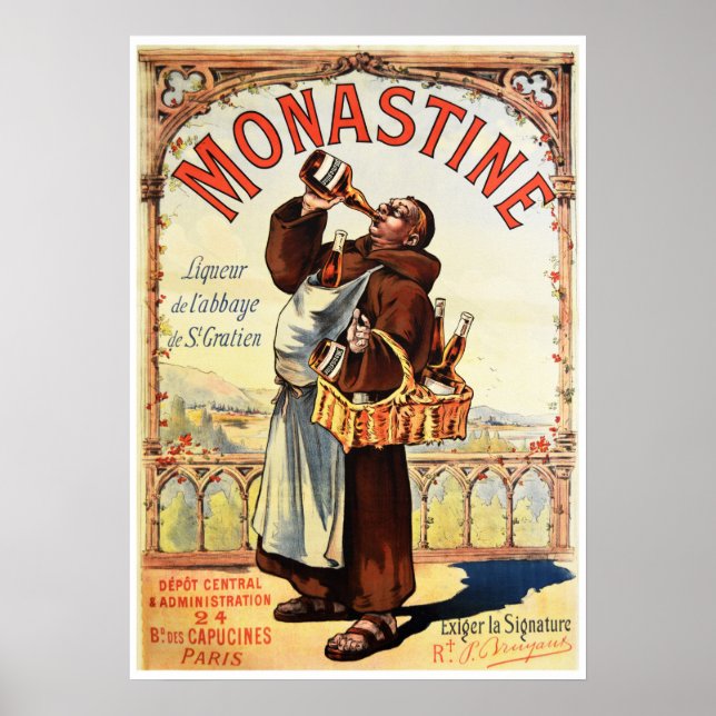 MONASTINE Monk Liqueur Ad French Vintage Alcohol Poster (Front)