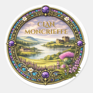 Moncrieffe Scottish Clan Tartan & Crest Classic Round Sticker