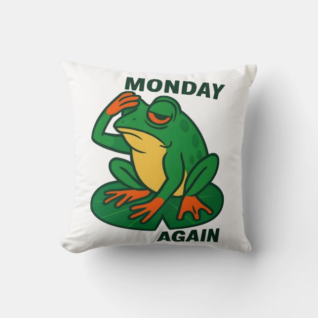 Monday Again Cute Frog Cat Cartoon Cushion (Front)