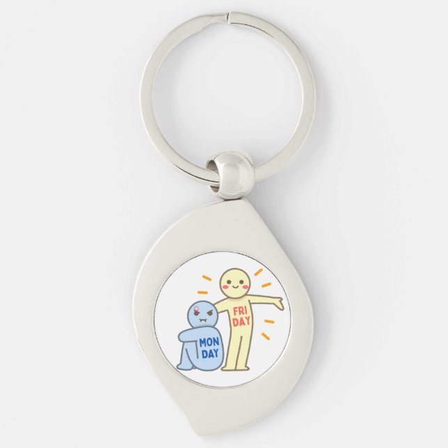 Monday Blues vs Friday Vibes – Comic Mood Doodles Key Ring (Front)