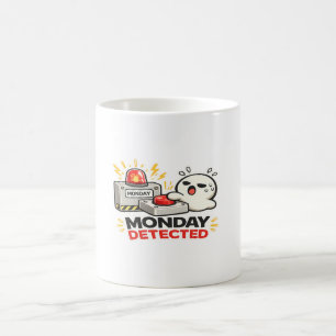 Monday Detected - Funny Cute Tired Character Alarm Coffee Mug