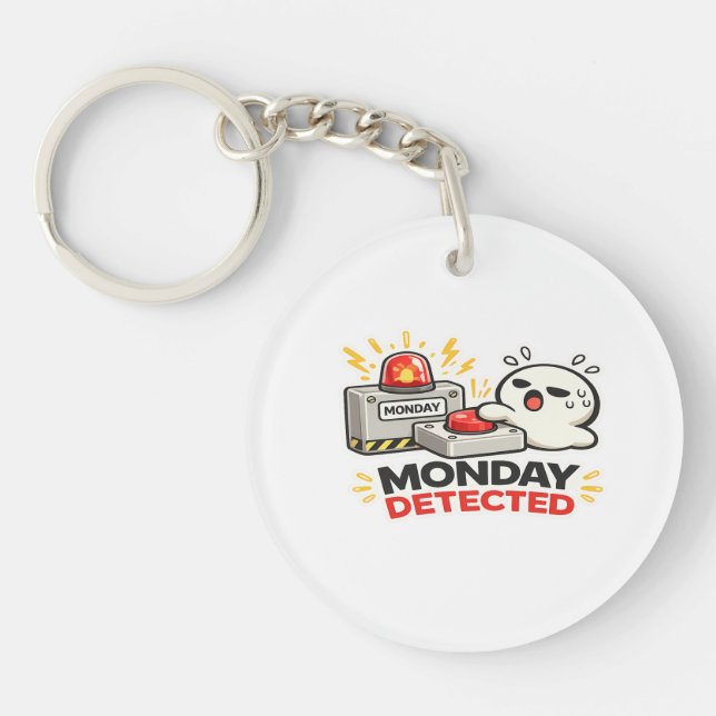 Monday Detected - Funny Cute Tired Character Alarm Key Ring (Front)