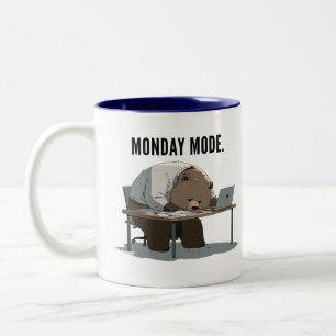 Monday Mode Exhausted Bear Two-Tone Coffee Mug