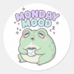 Monday Mood Frog Sticker Cute Sleepy Coffee Frog K