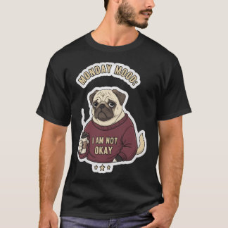 Monday Mood Pug Not Okay - Funny Grumpy Pug Coffee T-Shirt