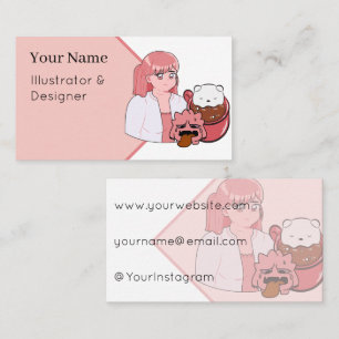 Monday Morning Coffee Vibes – Kawaii Anime Girl & Business Card