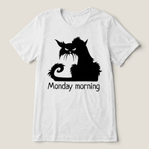 Monday Morning Funny Grumpy Black Cat Tri-Blend Shirt