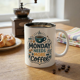 Monday Needs More Coffee Funny Work Office Coffee Two-Tone Coffee Mug