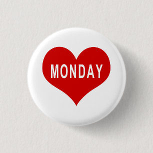 MONDAY Red Love Heart 3 Cm Round Badge