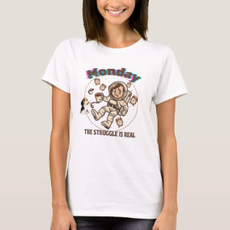 Monday Space Struggle Astronaut Coffee & Puppy T-Shirt