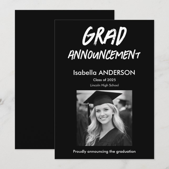 MondernBlack and White Graduation Announcement (Front/Back)
