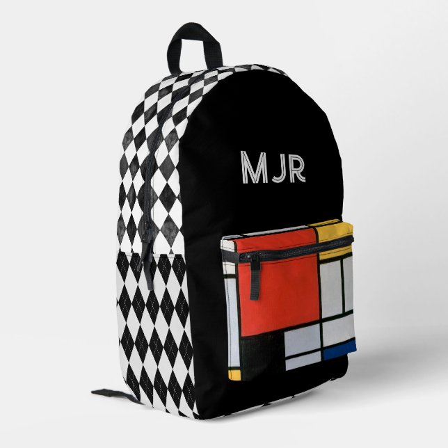 Mondrian & Argyle Geometric Printed Backpack (Back Corner Left)