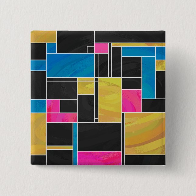 Mondrian Blue Pink Black Print 15 Cm Square Badge (Front)