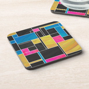 Mondrian Blue Pink Black Print Coaster