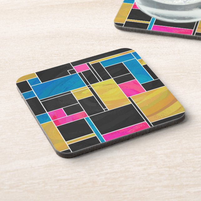 Mondrian Blue Pink Black Print Coaster (Left Side)