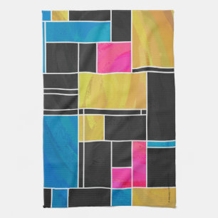 Mondrian Blue Pink Black Print Tea Towel