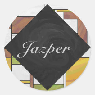 Mondrian Brown Yellow Green Print Classic Round Sticker