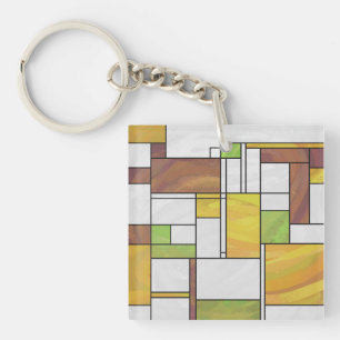 Mondrian Brown Yellow Green Print Key Ring