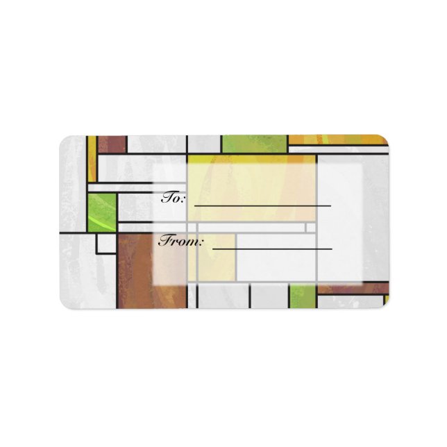 Mondrian Brown Yellow Green Print Label (Front)