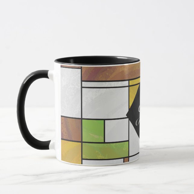 Mondrian Brown Yellow Green Print Mug (Left)