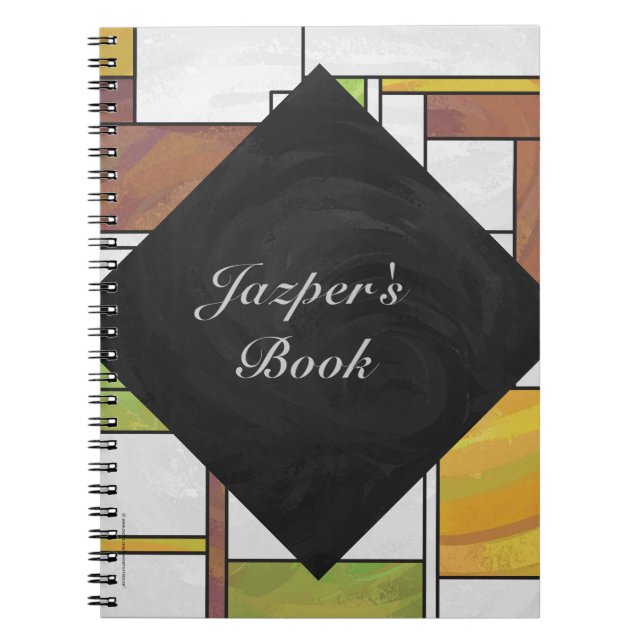 Mondrian Brown Yellow Green Print Notebook (Front)